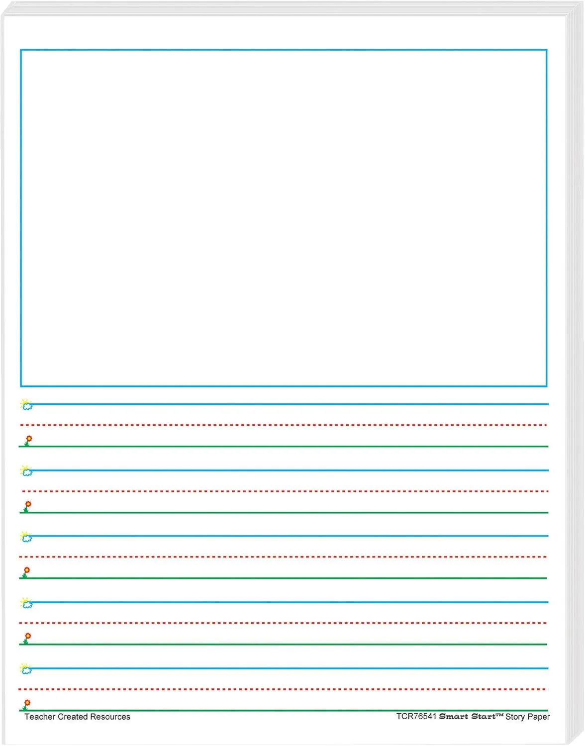 Teacher Created Resources Smart Start 1-2 Story Paper, 8-1/2in x 11in, Primary Rule, White, 100 Sheets Per Pack
