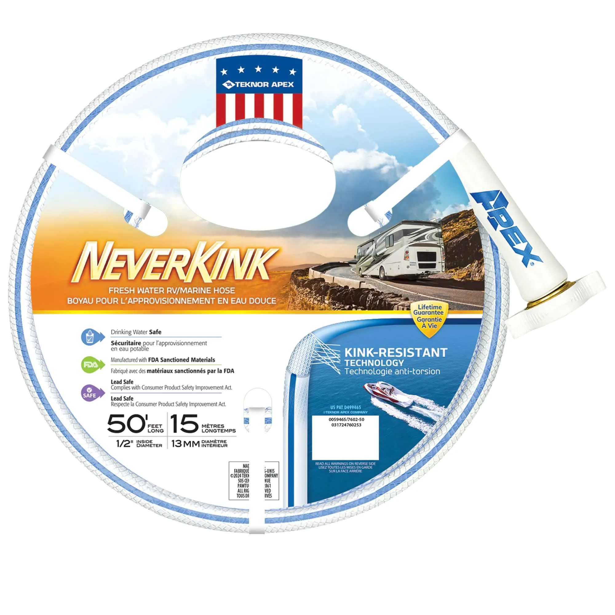 Teknor Apex Neverkink RV/Marine 1/2 inch by 50 Foot Drinking Water Safe Hose