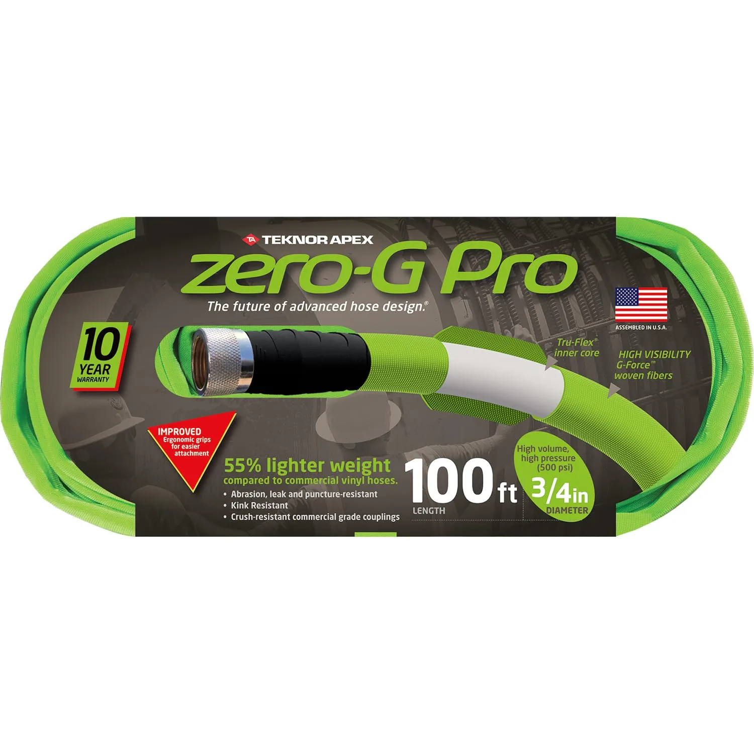 zero-G Pro, 4300-100, Lightweight, Ultra Flexible, Durable, Kink-Resistant Garden Hose, 3/4" x 100', Green 100 Feet