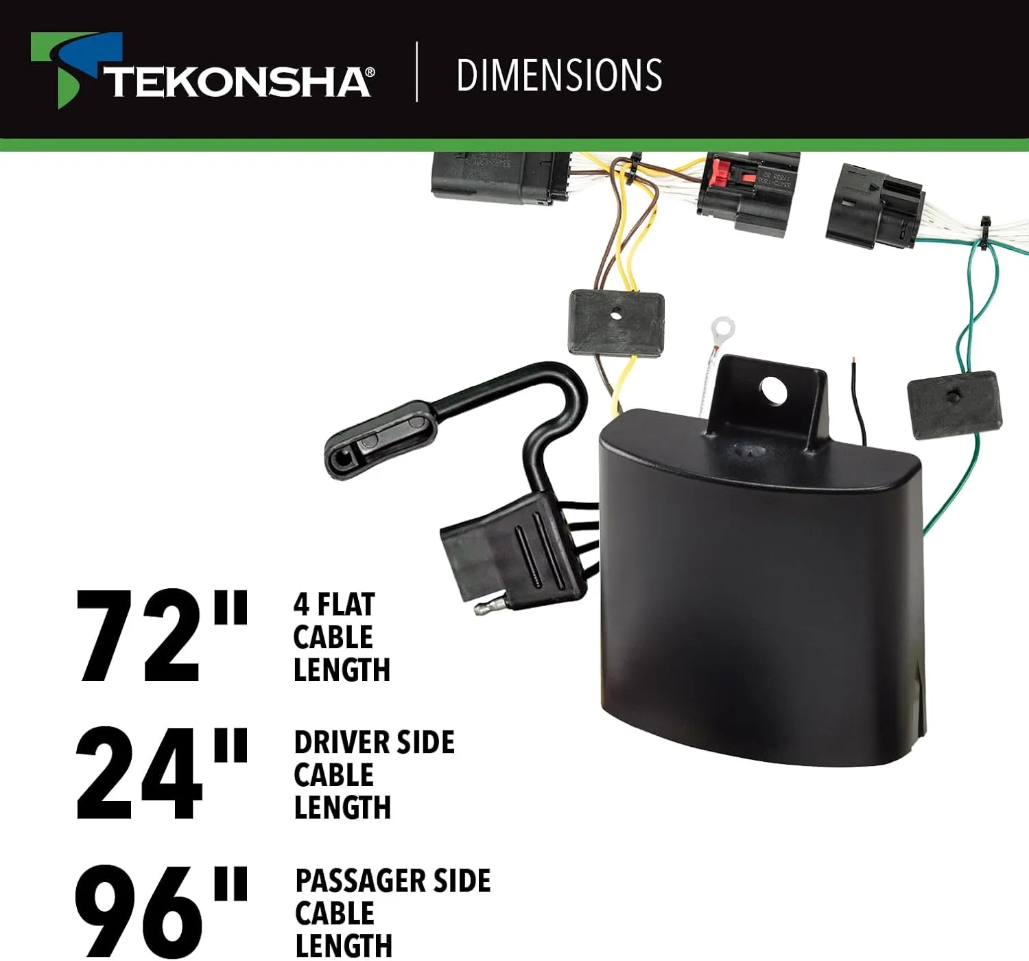Tekonsha 118786 T-One® T-Connector Custom Harness, 4-Way Flat, w/Circuit Protected ModuLite® HD Module, Compatible with 2020-2024 Jeep Gladiator, 2018-2024 Jeep Wrangler.