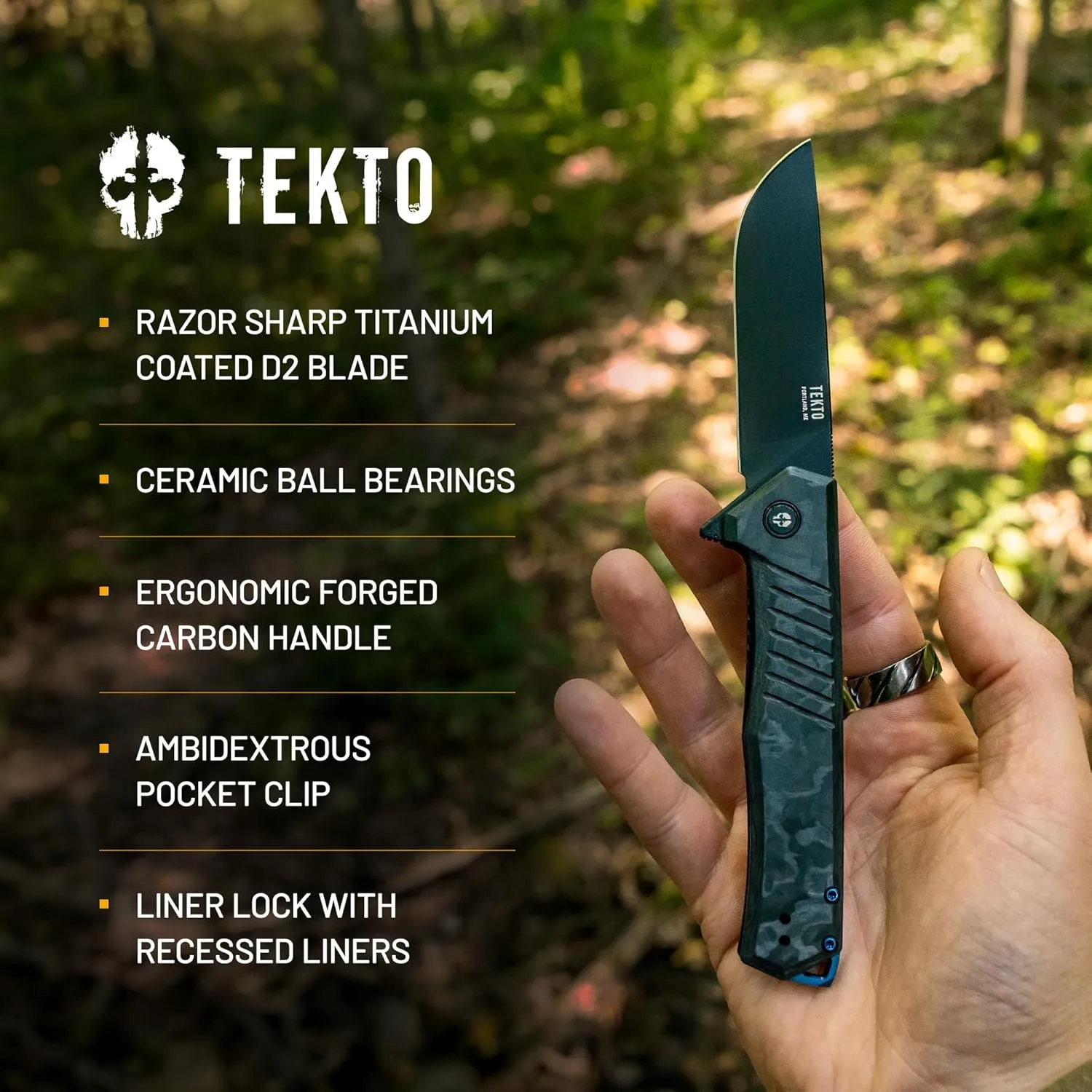 TEKTO F1 Alpha Folding Pocket Knife - 3.1" Titanium-Coated D2 Steel, G10 & Carbon Fiber Handle