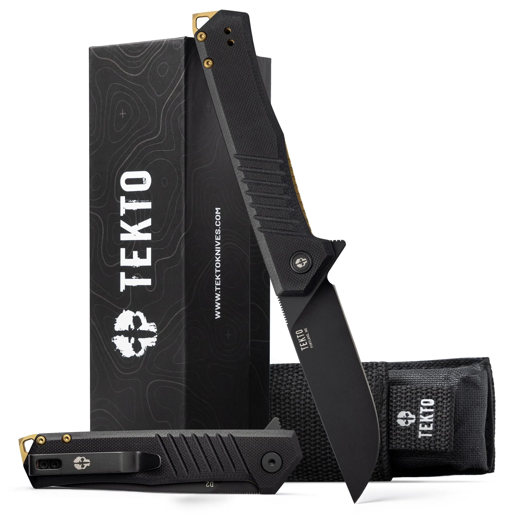 TEKTO F1 Alpha Folding Pocket Knife - 3.1" Titanium-Coated D2 Steel, G10 & Carbon Fiber Handle