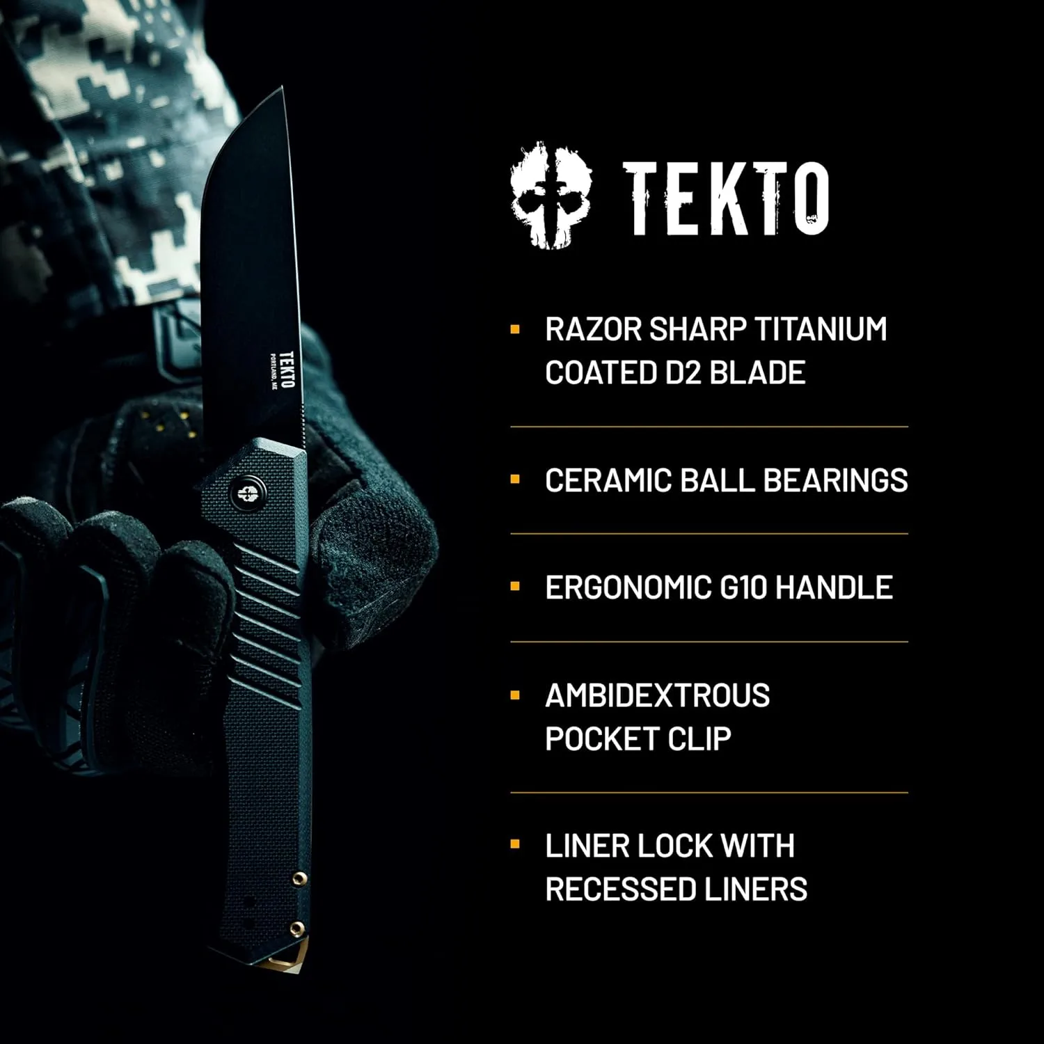 TEKTO F1 Alpha Folding Pocket Knife - 3.1" Titanium-Coated D2 Steel, G10 & Carbon Fiber Handle
