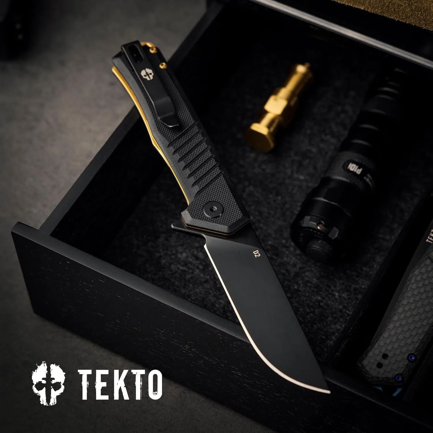 TEKTO F1 Alpha Folding Pocket Knife - 3.1" Titanium-Coated D2 Steel, G10 & Carbon Fiber Handle