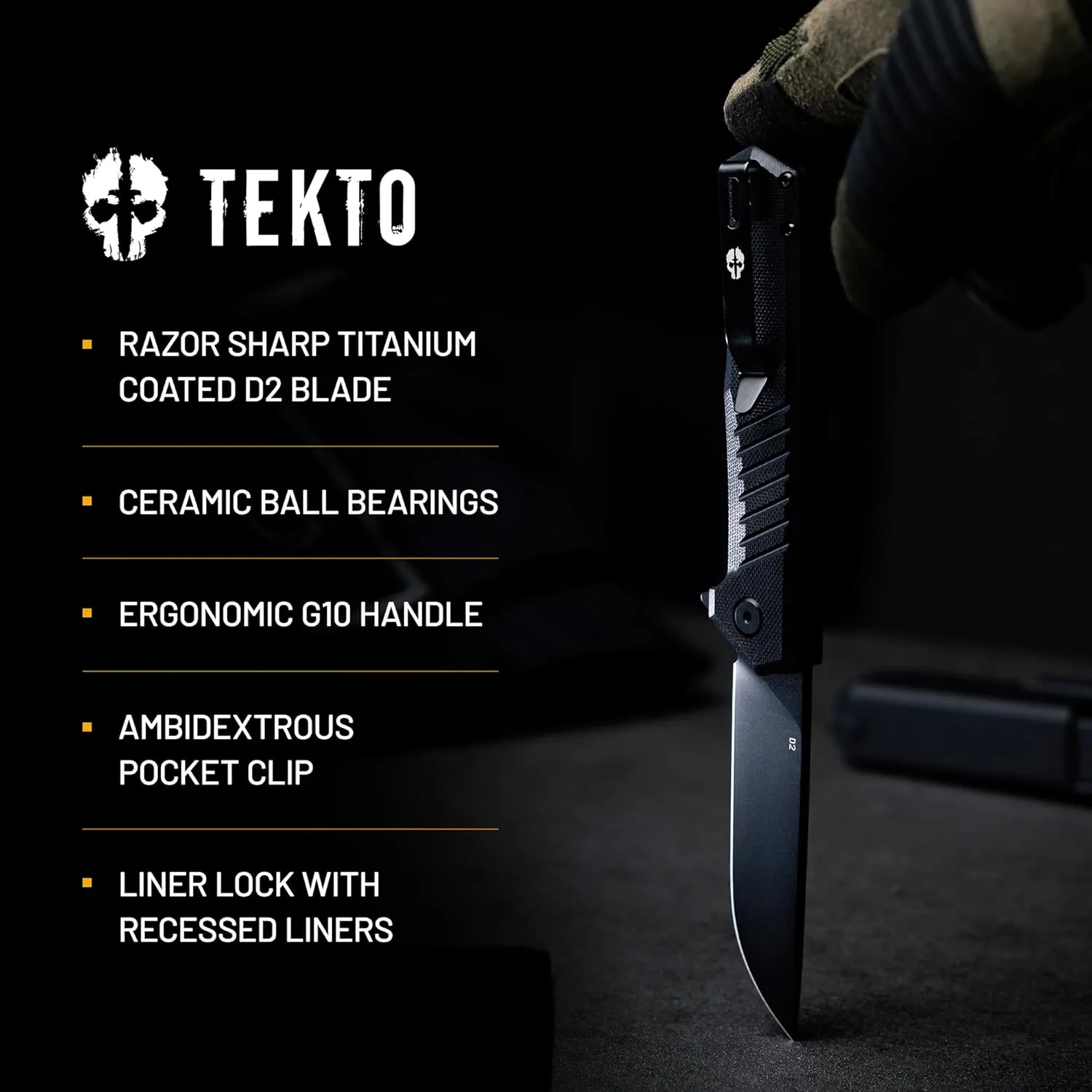 TEKTO F1 Alpha Folding Pocket Knife - 3.1" Titanium-Coated D2 Steel, G10 & Carbon Fiber Handle