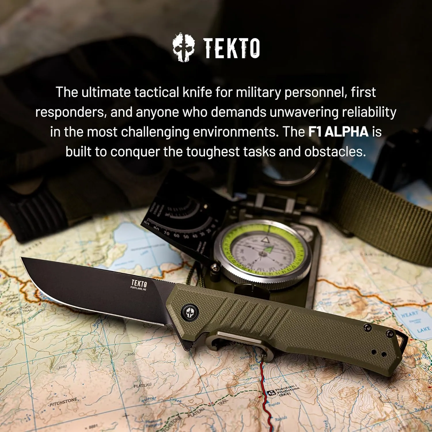 F1 Alpha Folding Pocket Knife - Modified Straight Back Blade, Titanium Coated D2 Steel - Black Titanium Accents