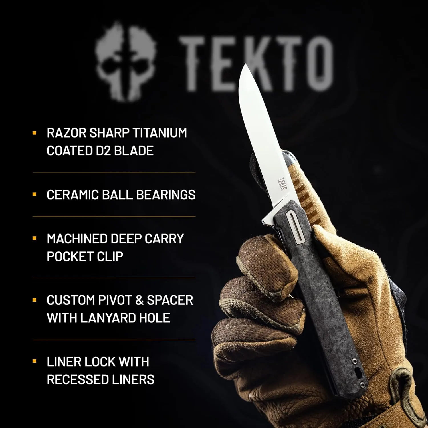 TEKTO F2 Bravo Folding Knife - D2 Steel, Ceramic Ball Bearings