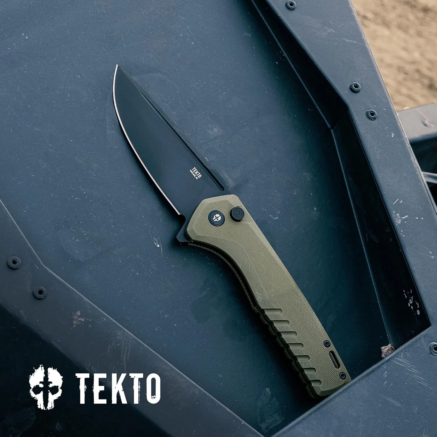 F3 Charlie Button Lock Folding Knife, Fine Edge Blade, Tactical OD Green G10 Handle