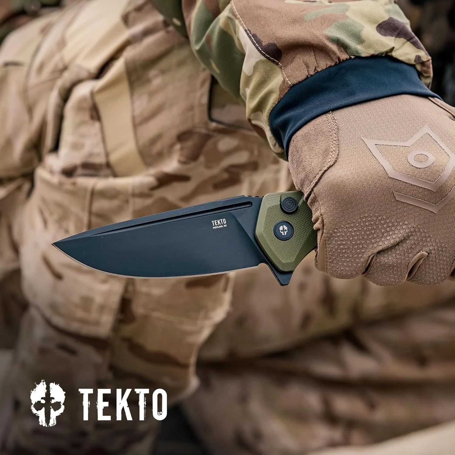 F3 Charlie Button Lock Folding Knife, Fine Edge Blade, Tactical OD Green G10 Handle