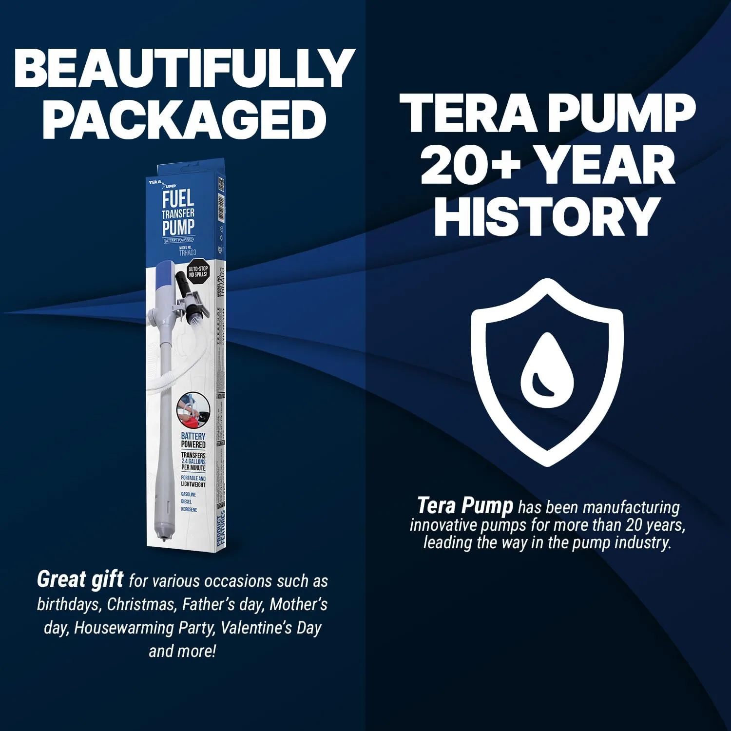 TERA PUMP Automatic Portable Battery Operated Fuel Transfer Pump, 2.8 GPM