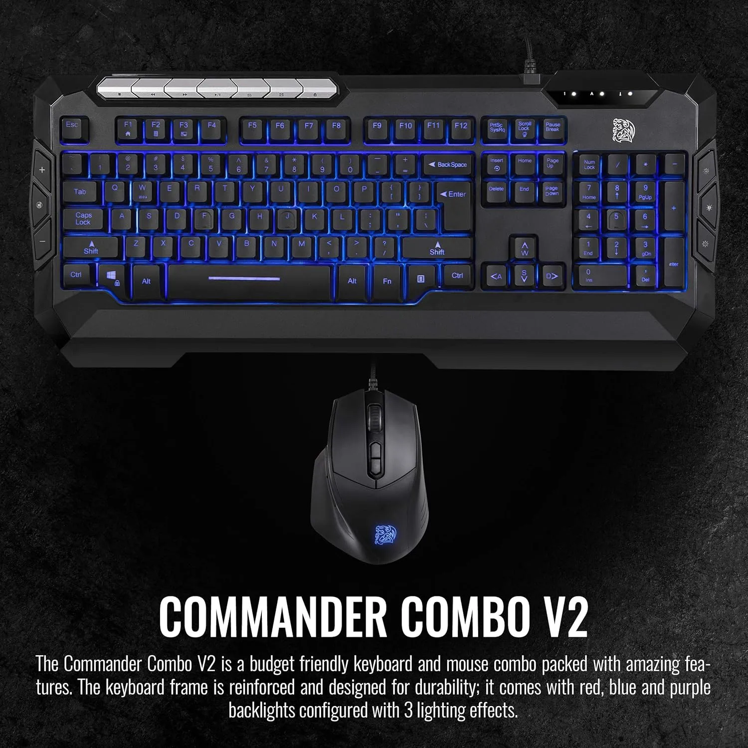 Thermaltake Tt eSPORTS Commander Combo V2, Gaming Keyboard and Gaming Mouse with 2500 DPI, 3 Color Back Lights and Lighting Effect, CM-CMC-WLXXMB-US