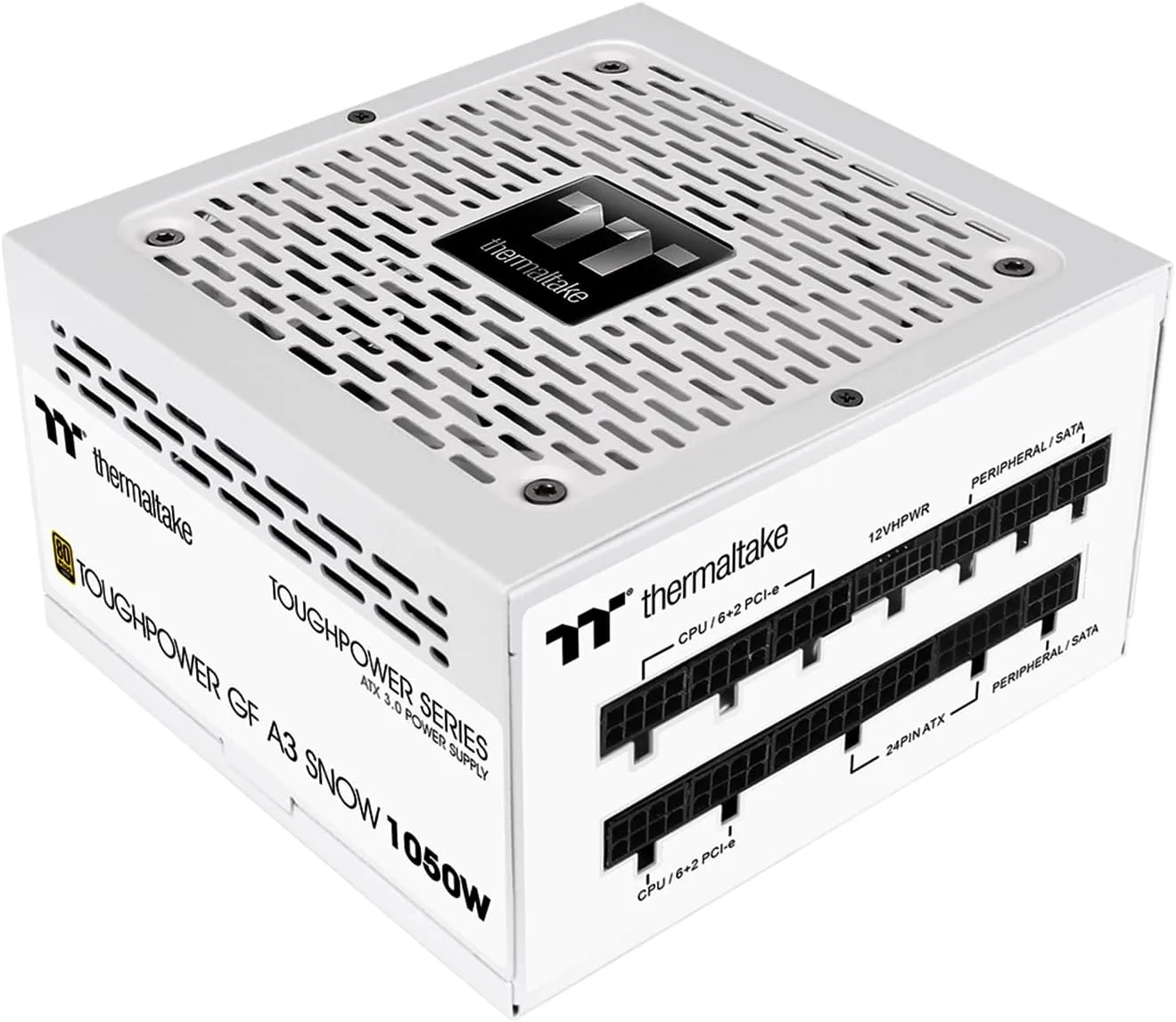 Thermaltake Toughpower GF A3 Snow Edition 1050W 80+ Gold Full Modular ATX 3.0 Power Supply; PCIe Gen.5 600W 12VHPWR Connector Included; PS-TPD-1050FNFAGU-N; 10 Year Warranty Gold (ATX 3.0) 1050W White