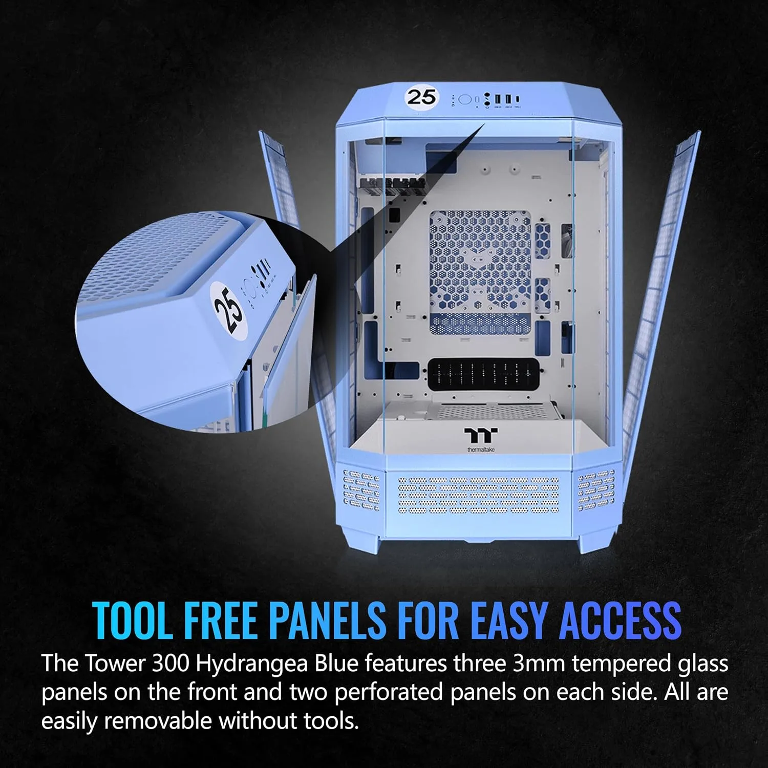 Thermaltake Tower 300 Hydrangea Blue Micro-ATX Case with 2x140mm Fans, Supports 420mm Radiator