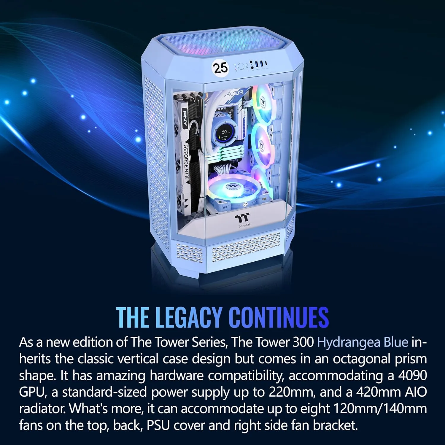 Thermaltake Tower 300 Hydrangea Blue Micro-ATX Case with 2x140mm Fans, Supports 420mm Radiator