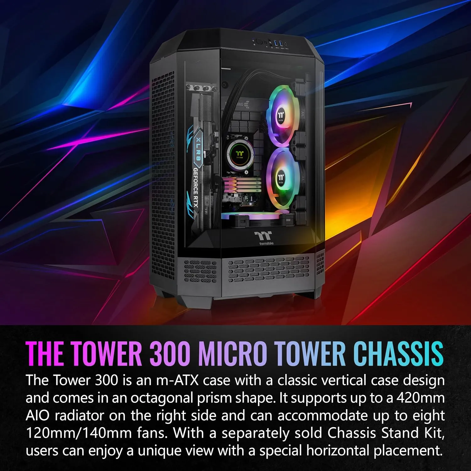 Thermaltake Tower 300 Black Micro-ATX Case - 2x140mm Fans, Supports 420mm Radiator