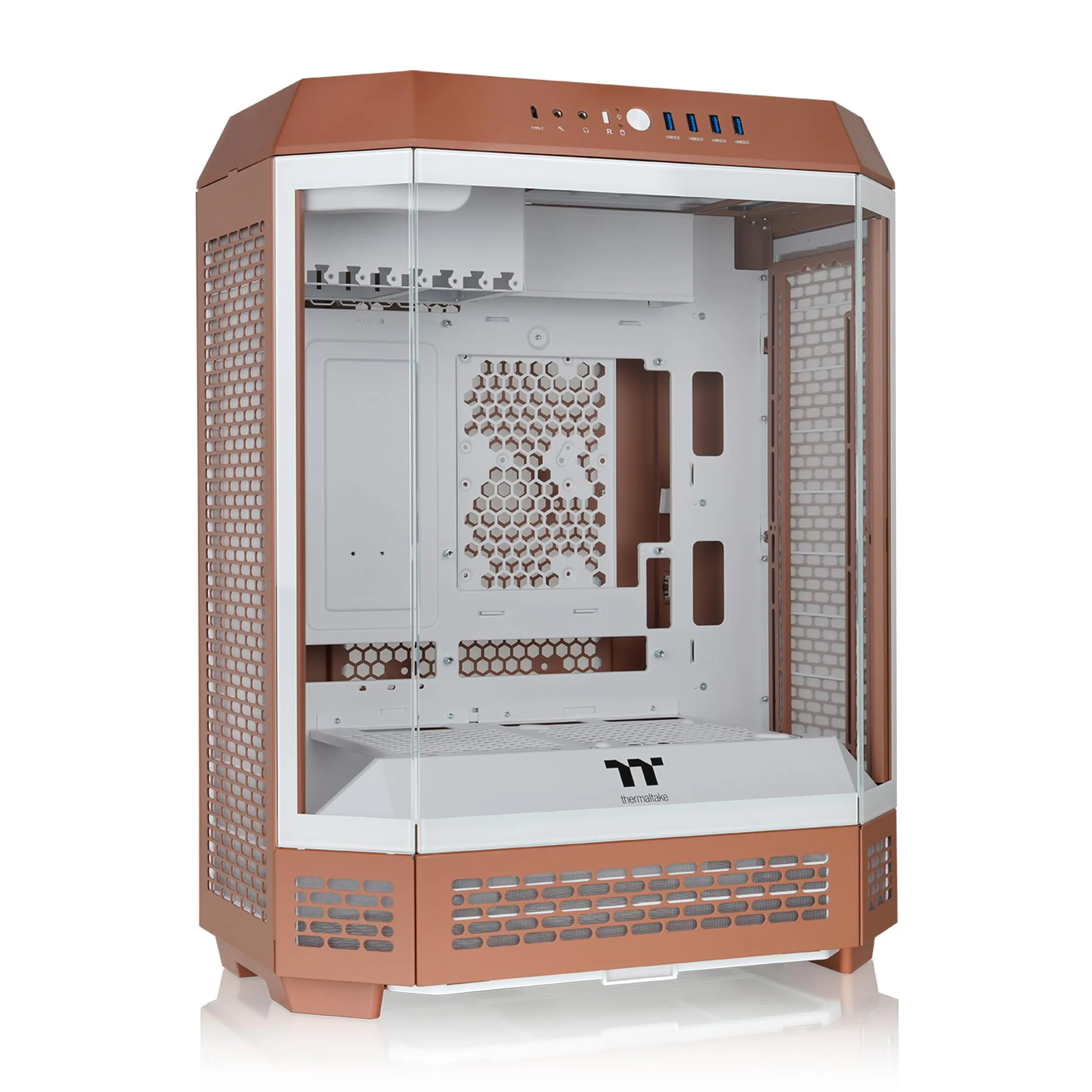 Thermaltake Tower 600 Mid Tower; 2x140mm CT Fans Included; 420mm Radiator Support; 400mm GPU Clearance; Hidden Connector Support; Rotatable PCIe Slots; Mocha Mousse; CA-1Z1-00MUWN-00