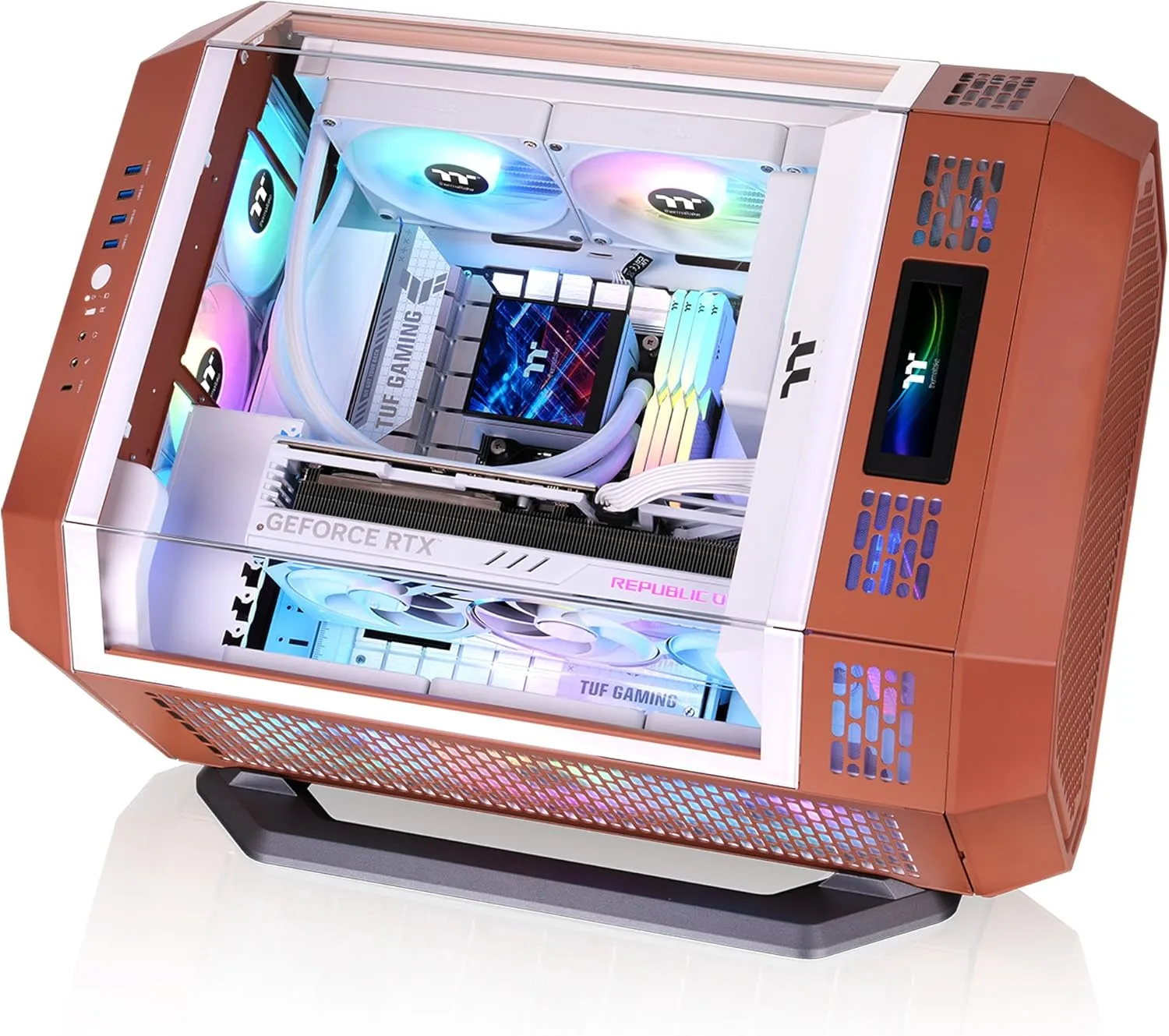 Thermaltake Tower 600 Mid Tower; 2x140mm CT Fans Included; 420mm Radiator Support; 400mm GPU Clearance; Hidden Connector Support; Rotatable PCIe Slots; Mocha Mousse; CA-1Z1-00MUWN-00