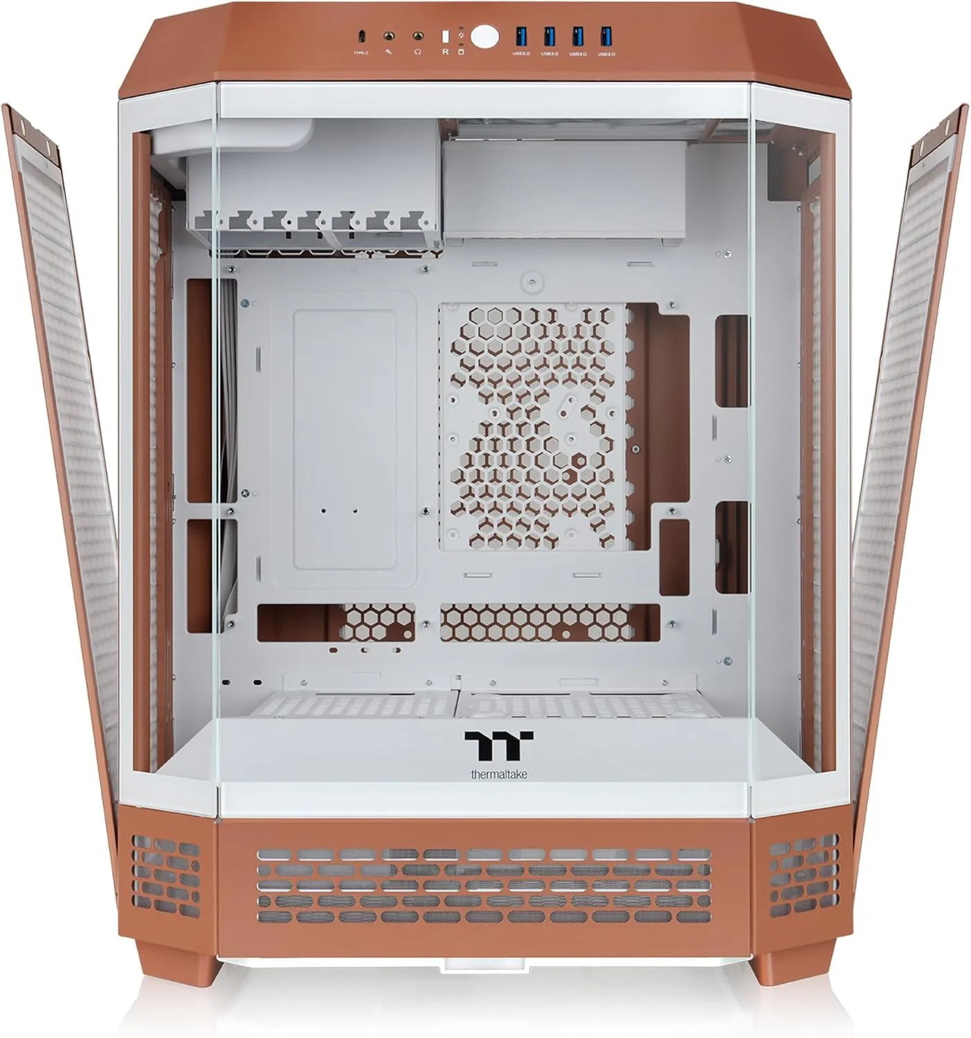 Thermaltake Tower 600 Mid Tower; 2x140mm CT Fans Included; 420mm Radiator Support; 400mm GPU Clearance; Hidden Connector Support; Rotatable PCIe Slots; Mocha Mousse; CA-1Z1-00MUWN-00