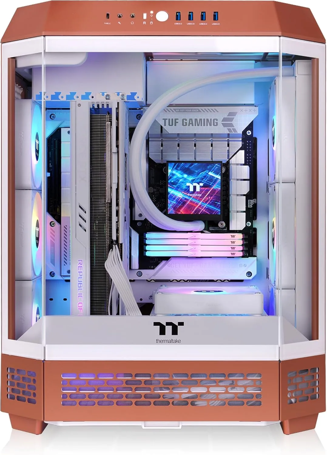 Thermaltake Tower 600 Mid Tower; 2x140mm CT Fans Included; 420mm Radiator Support; 400mm GPU Clearance; Hidden Connector Support; Rotatable PCIe Slots; Mocha Mousse; CA-1Z1-00MUWN-00