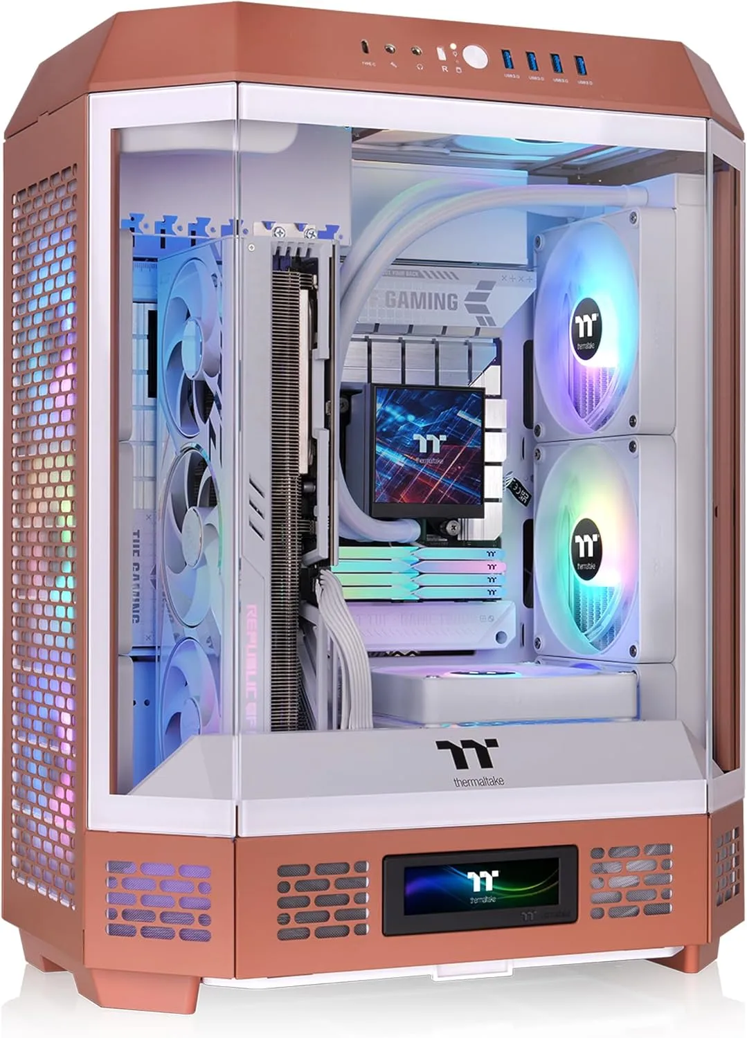 Thermaltake Tower 600 Mid Tower; 2x140mm CT Fans Included; 420mm Radiator Support; 400mm GPU Clearance; Hidden Connector Support; Rotatable PCIe Slots; Mocha Mousse; CA-1Z1-00MUWN-00