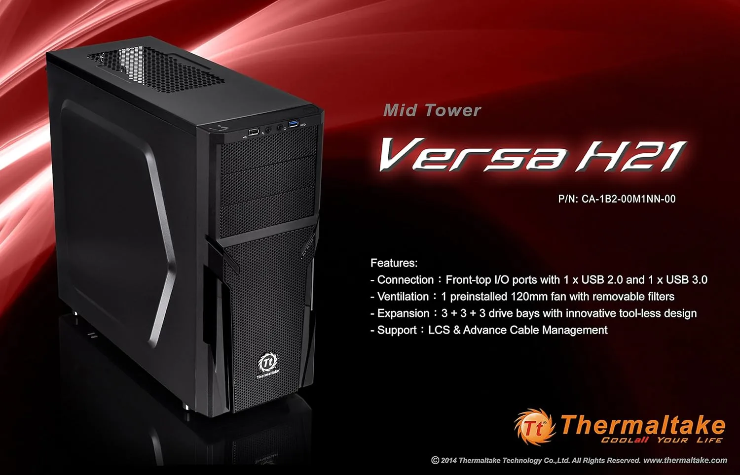 Thermaltake Versa H21 SPCC ATX Mid Tower Computer Chassis CA-1B2-00M1NN-00 Black