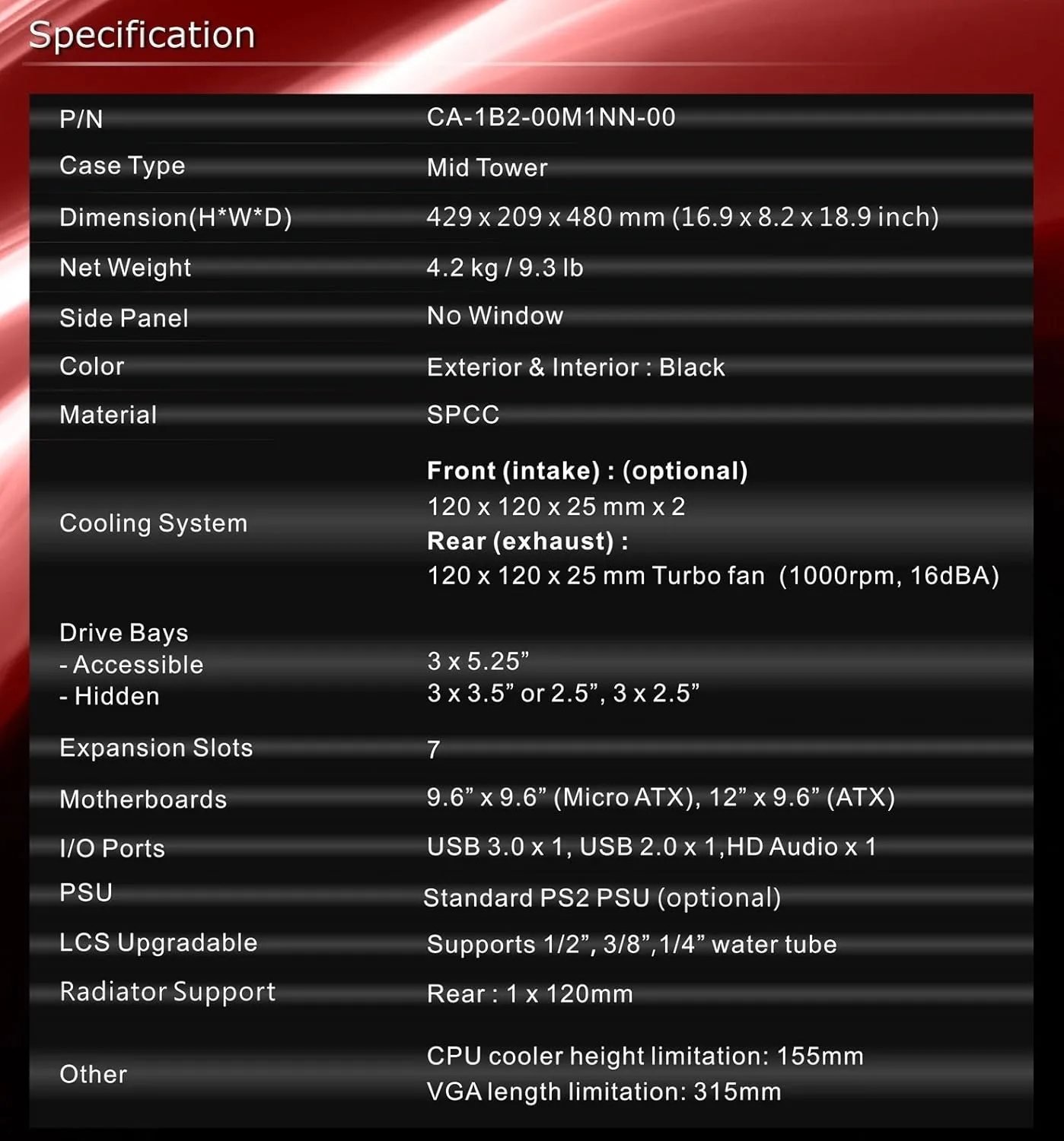 Thermaltake Versa H21 SPCC ATX Mid Tower Computer Chassis CA-1B2-00M1NN-00 Black