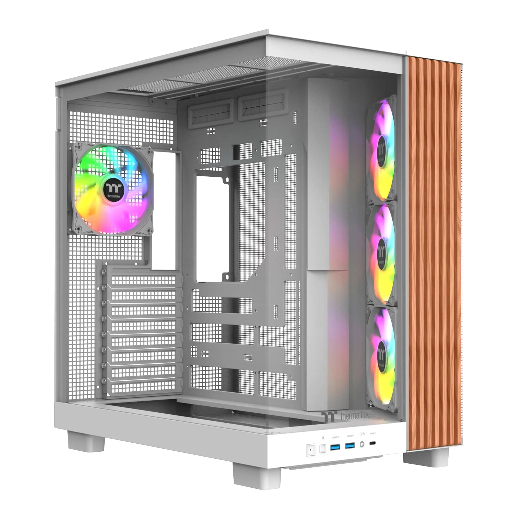 Thermaltake View 380 XL WS ARGB Mid Tower Chassis - Snow, Wood Trim, 4x120mm Fans, 420mm GPU Clearance