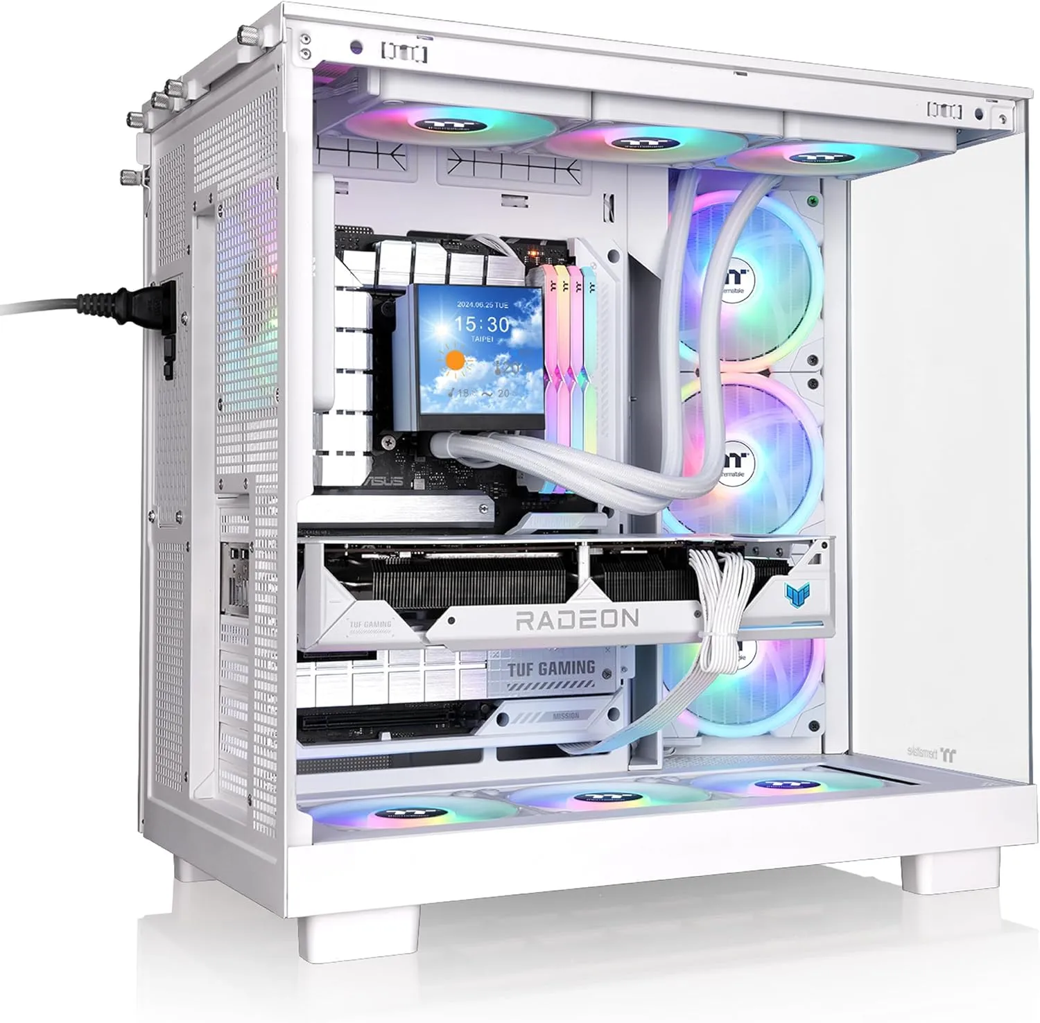 Thermaltake View 380 XL WS ARGB Mid Tower Chassis - Snow, Wood Trim, 4x120mm Fans, 420mm GPU Clearance
