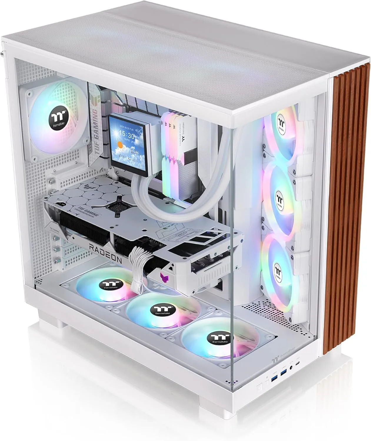 Thermaltake View 380 XL WS ARGB Mid Tower Chassis - Snow, Wood Trim, 4x120mm Fans, 420mm GPU Clearance