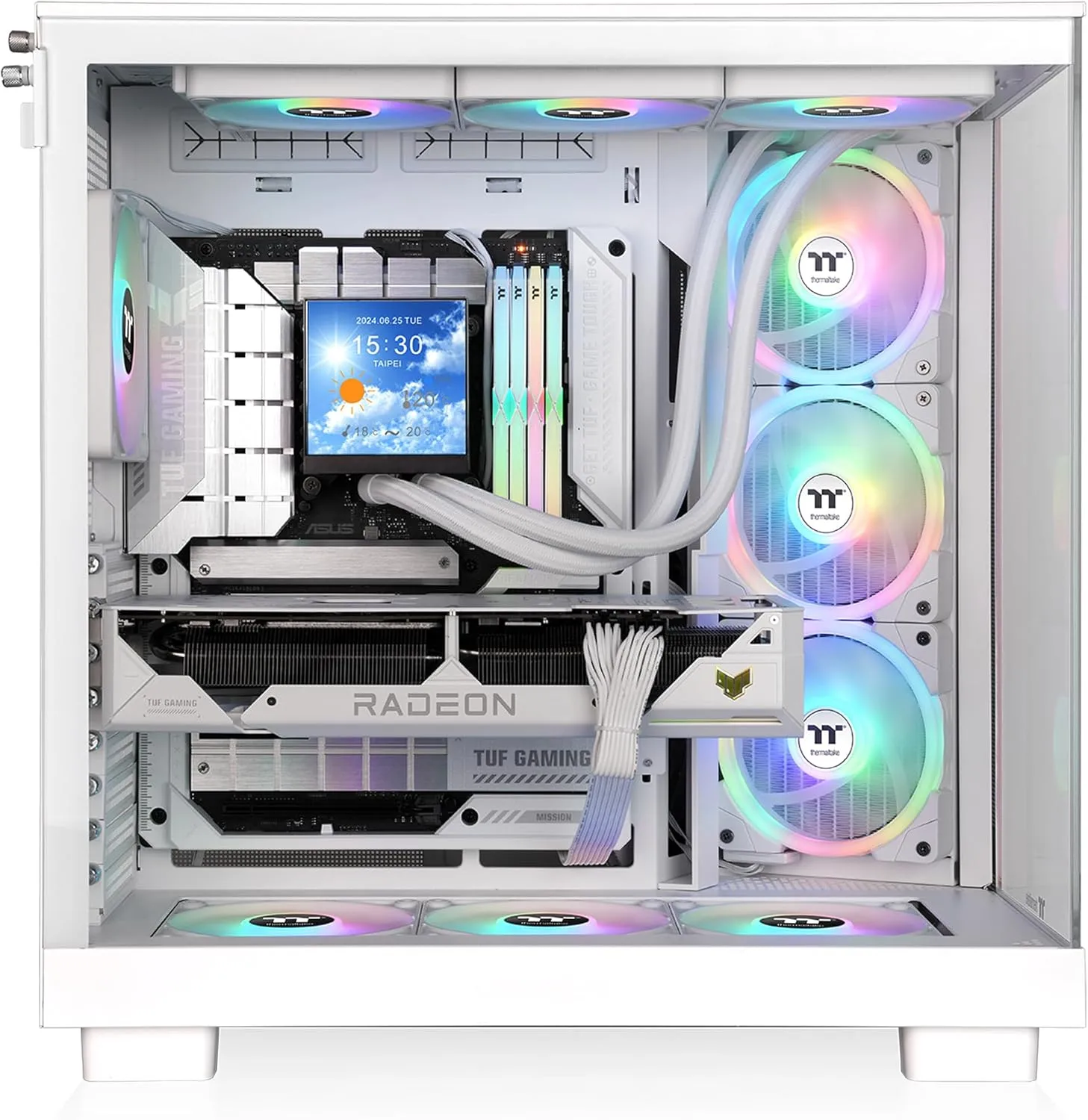Thermaltake View 380 XL WS ARGB Mid Tower Chassis - Snow, Wood Trim, 4x120mm Fans, 420mm GPU Clearance