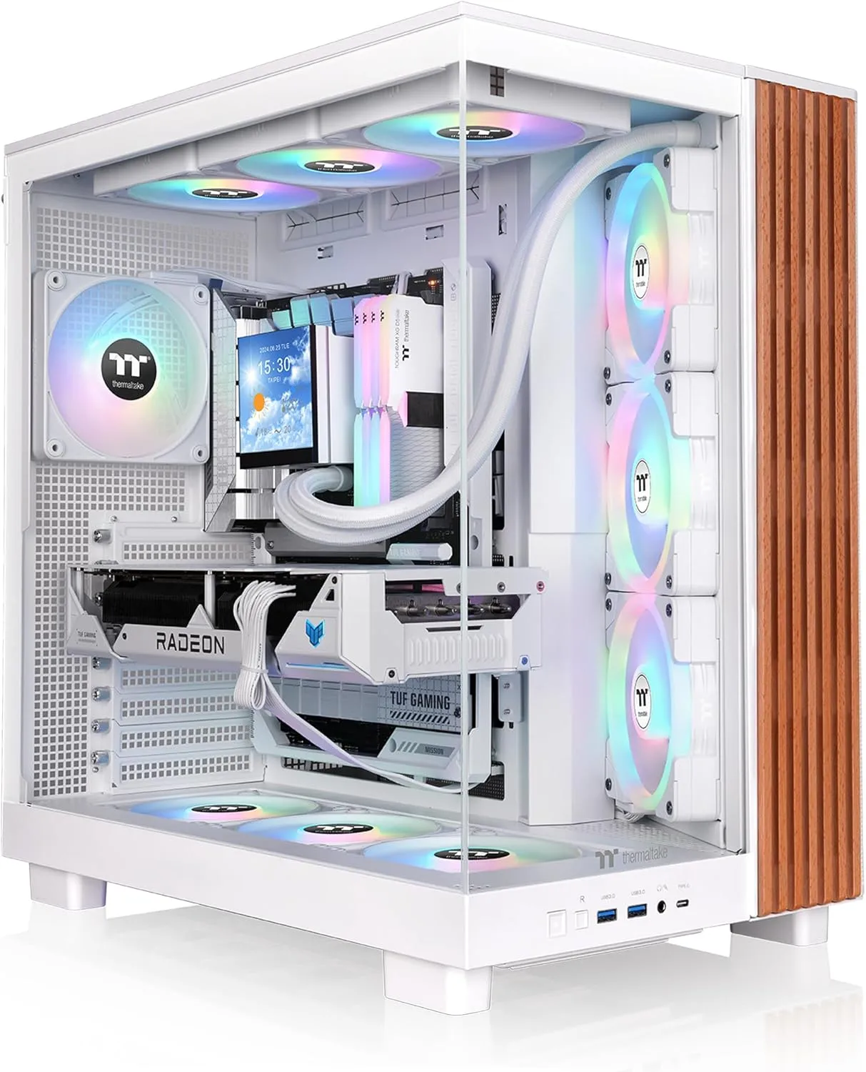 Thermaltake View 380 XL WS ARGB Mid Tower Chassis - Snow, Wood Trim, 4x120mm Fans, 420mm GPU Clearance