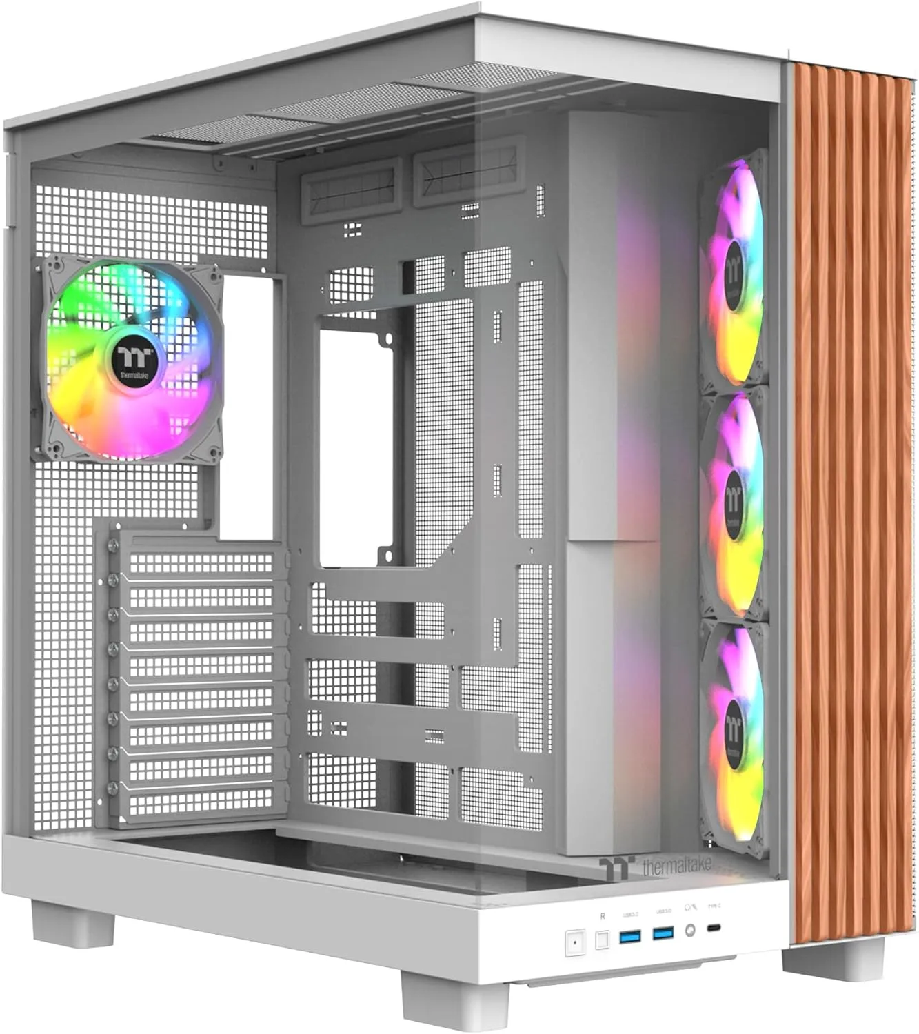 Thermaltake View 380 XL WS ARGB Mid Tower Chassis - Snow, Wood Trim, 4x120mm Fans, 420mm GPU Clearance