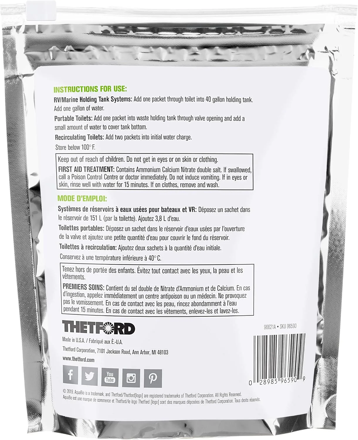 Thetford AquaBio 96590 RV Holding Tank Treatment Citrus Twist Scent Formaldehyde Free 16 Toss-Ins (Pack of 4)