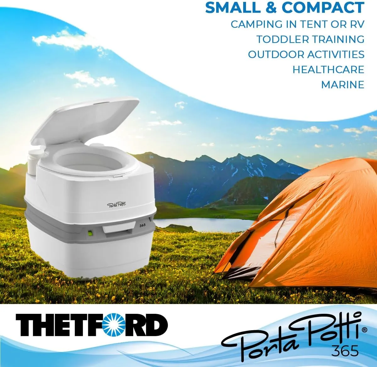Thetford Porta Potti 365 Portable Toilet (for RV, Marine, Camping, Vans, Trucks, Healthcare) 92820, White
