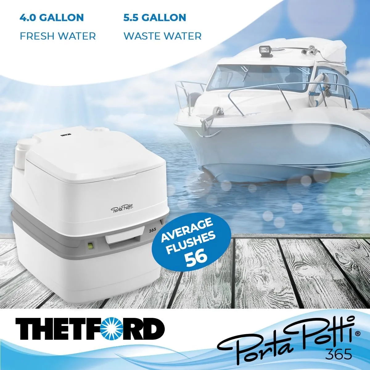 Thetford Porta Potti 365 Portable Toilet (for RV, Marine, Camping, Vans, Trucks, Healthcare) 92820, White