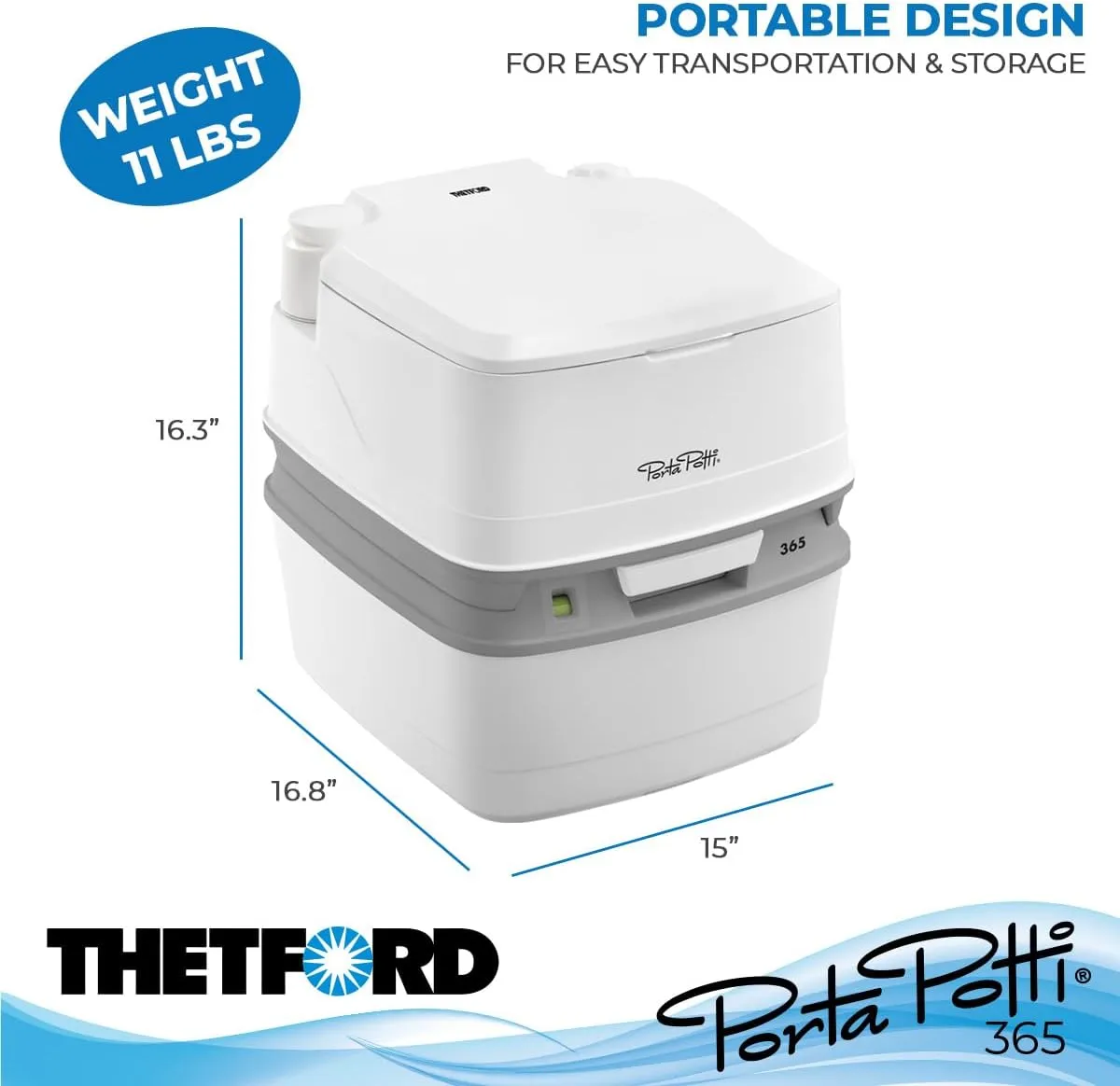 Thetford Porta Potti 365 Portable Toilet (for RV, Marine, Camping, Vans, Trucks, Healthcare) 92820, White