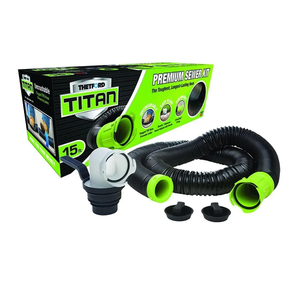Thetford Titan Premium 15' Sewer Hose Kit w/Universal Bayonet Connection & 5-in-1 Sewer Adapter w/Handle