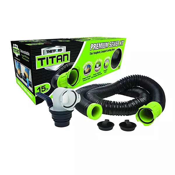 Thetford Titan Premium 15' Sewer Hose Kit w/Universal Bayonet Connection & 5-in-1 Sewer Adapter w/Handle