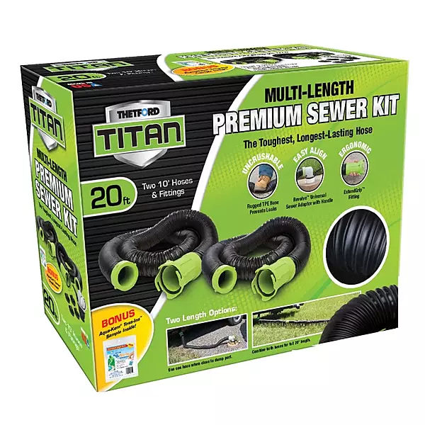 TITAN Fuel Tanks Titan 20 Foot Premium RV Sewer Hose Kit - Thetford 17902 20ft Titan Sewer Hose