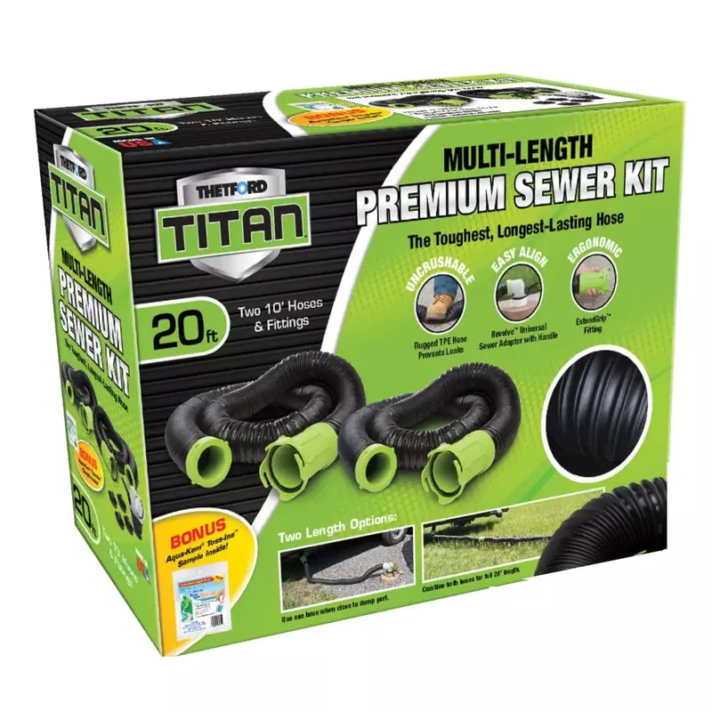 TITAN Fuel Tanks Titan 20 Foot Premium RV Sewer Hose Kit - Thetford 17902 20ft Titan Sewer Hose