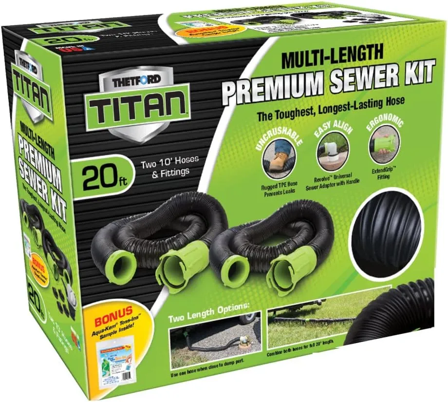 TITAN Fuel Tanks Titan 20 Foot Premium RV Sewer Hose Kit - Thetford 17902 20ft Titan Sewer Hose