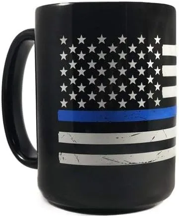 THIN BLUE LINE USA Thin Blue Line American Flag Ceramic Coffee Mug