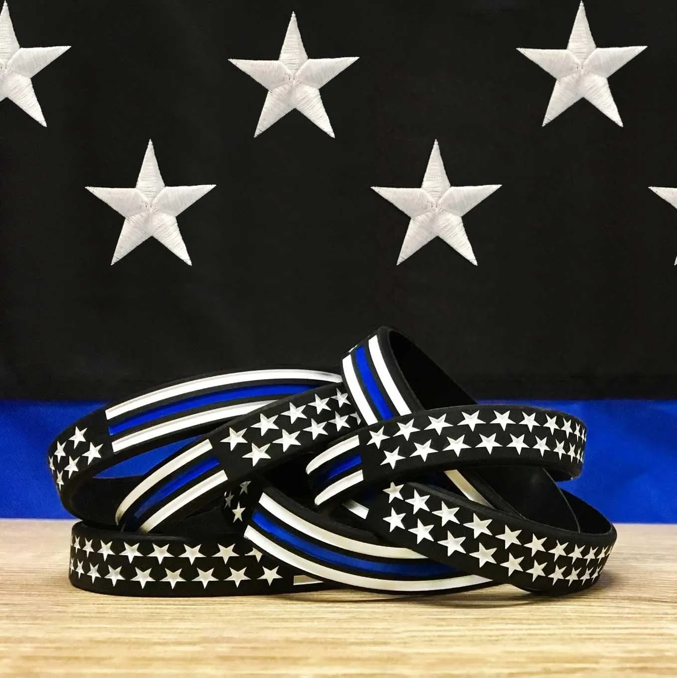 THIN BLUE LINE USA American Flag Silicone Bracelet