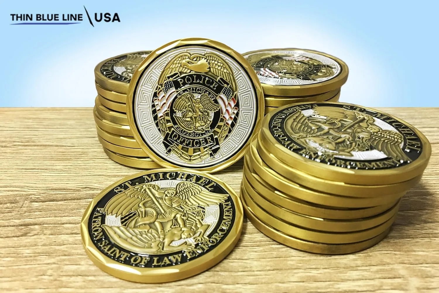 Thin Blue Line Challenge Coin, Saint Michael