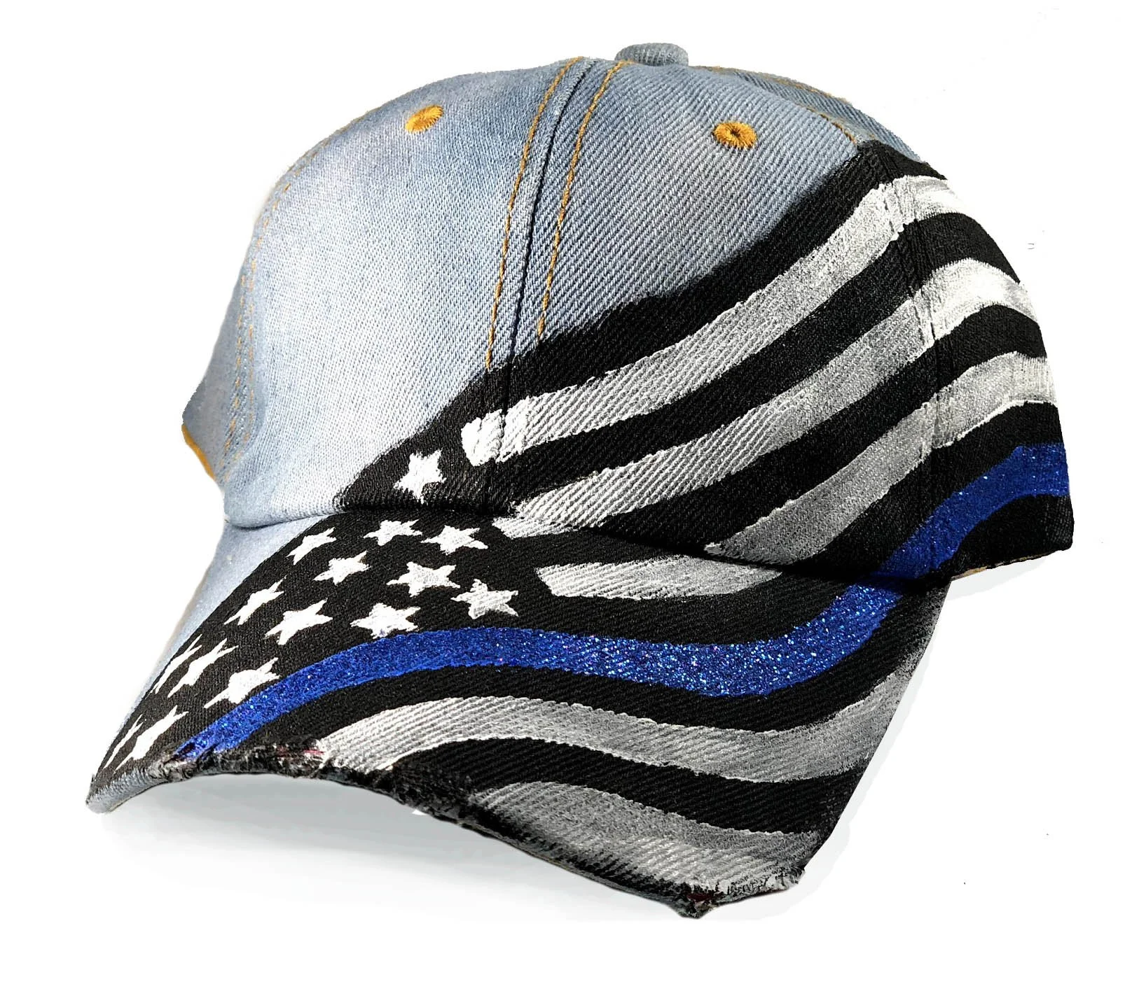 THIN BLUE LINE USA Hand Painted Denim Hat
