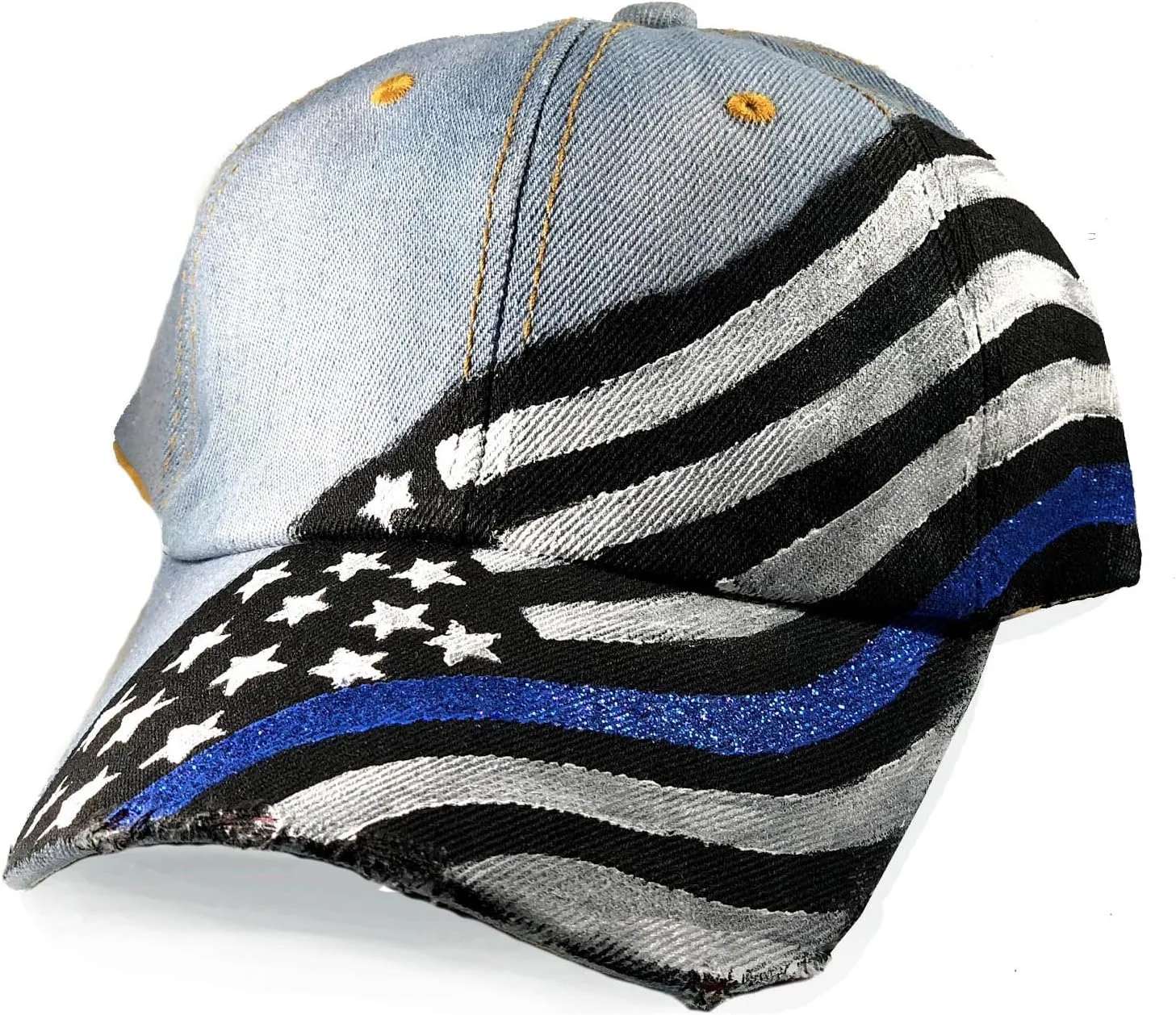 THIN BLUE LINE USA Hand Painted Denim Hat