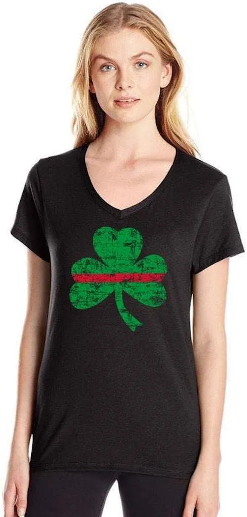 THIN BLUE LINE USA Women's St. Patrick's Day Shamrock V-Neck T-Shirt
