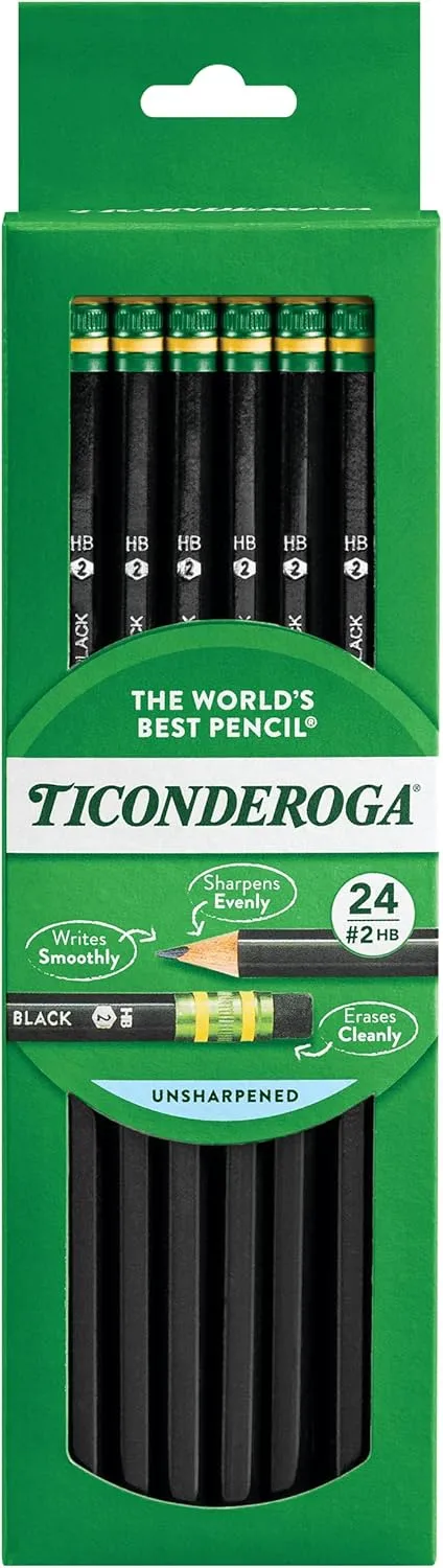 Ticonderoga #2 Wood-Cased Pencils, Black Barrel, Pack of 24
