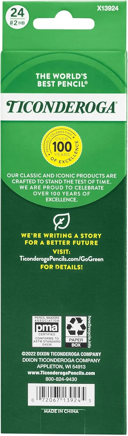 Ticonderoga #2 Wood-Cased Pencils, Black Barrel, Pack of 24