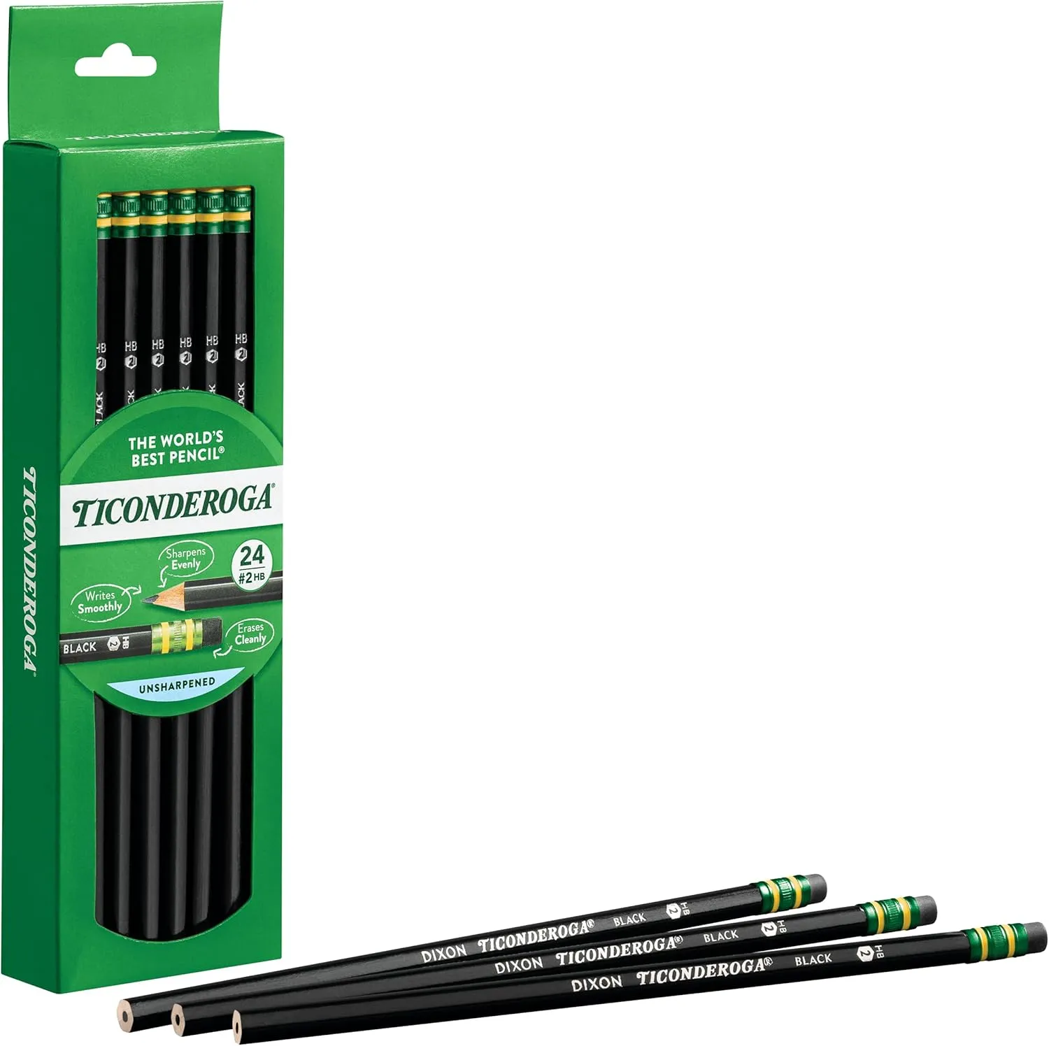 Ticonderoga #2 Wood-Cased Pencils, Black Barrel, Pack of 24